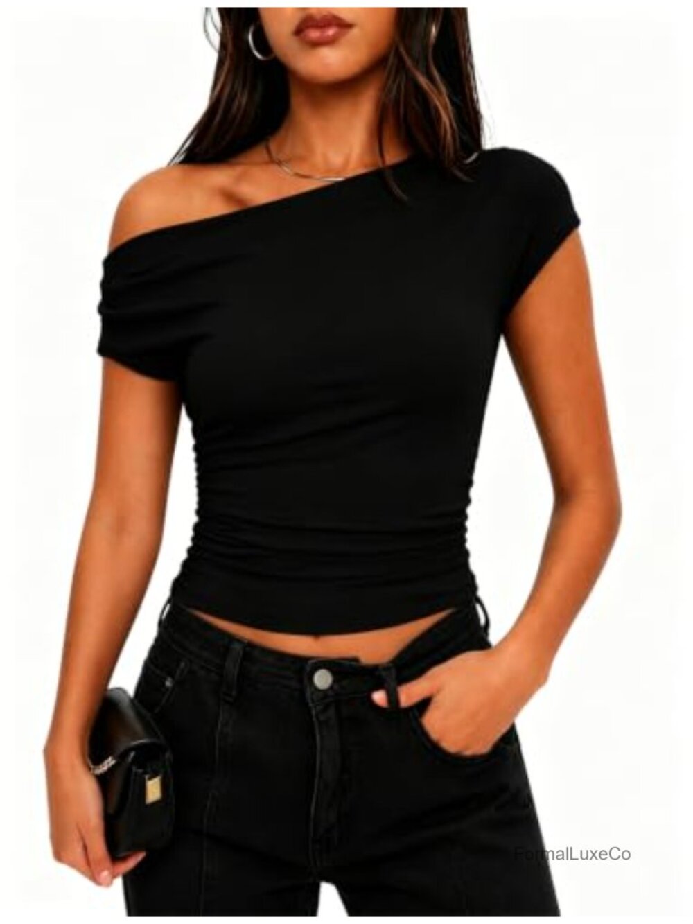 Off Shoulder Ruched Top Women's Going Out Asymmetrical Cap Sleeve Blouse